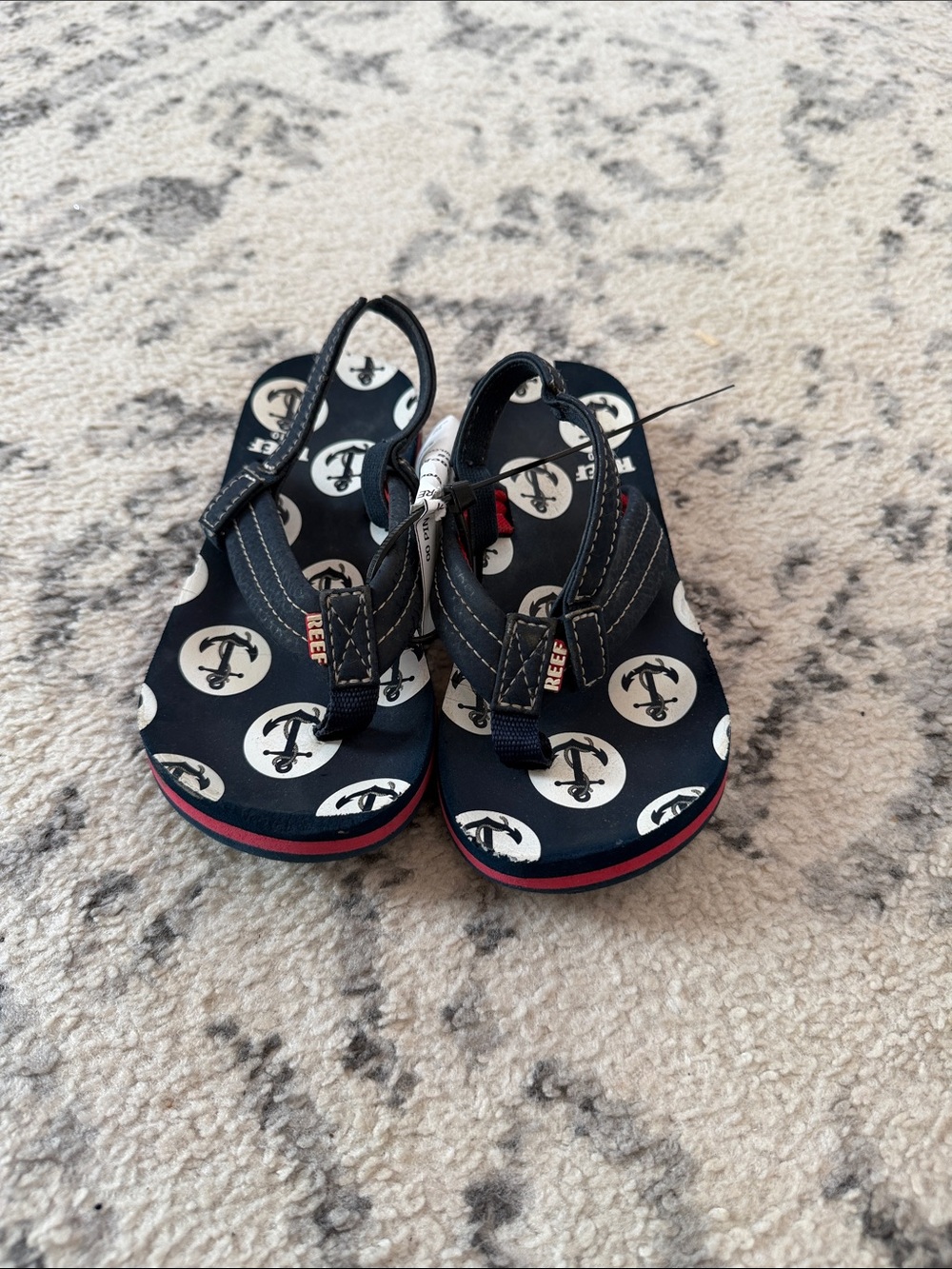 Reef Kids Navy and White Anchor Slingback Sandals